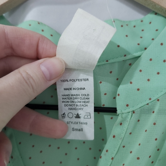 Mint Green Peplum Top Size‎ S Dots Popover Sheer Blouse Girlhoodcore Ruffle - Picture 5 of 6
